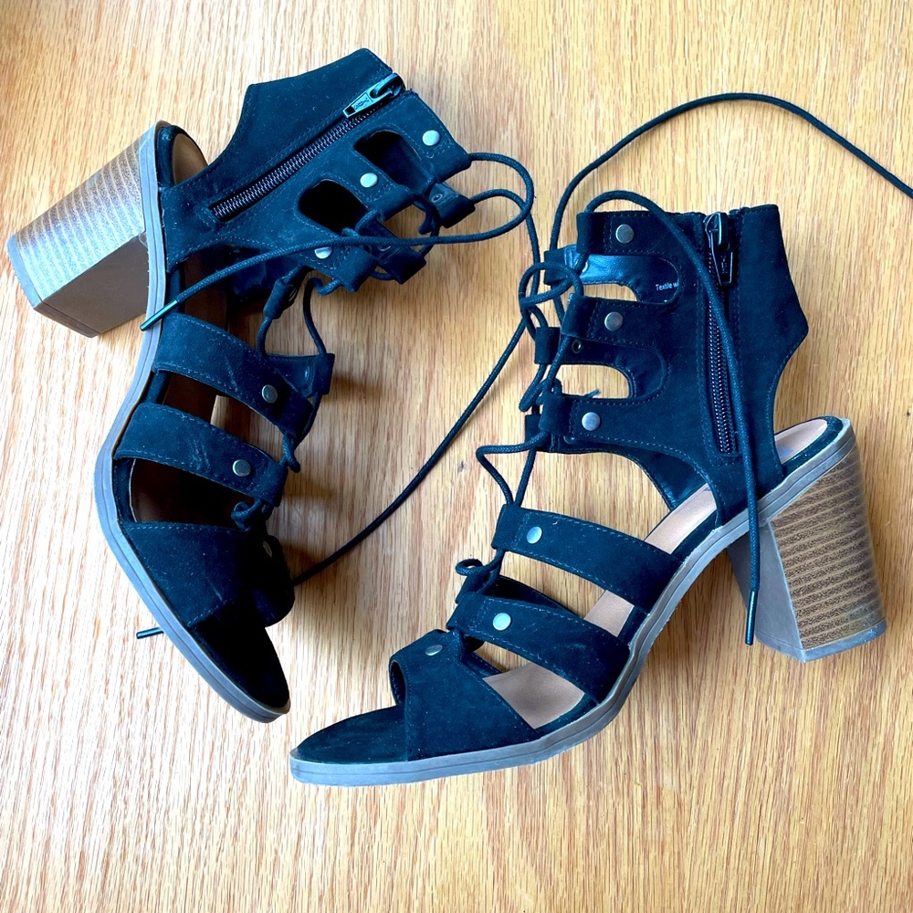Black block heel sandals